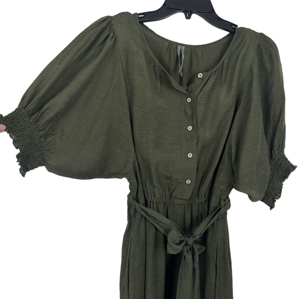 Anthropologie Shirt Dress Womens Small Nicole Linen Blend Green Puff Sleeve - Picture 6 of 14